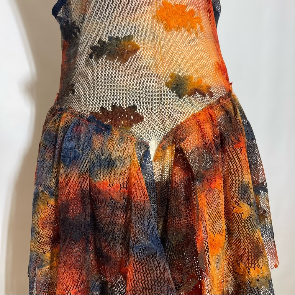 Free People • Fairy Grunge Tiered Floral Mesh Rust Tie Dye Mini Slip Dress S - Picture 6 of 9